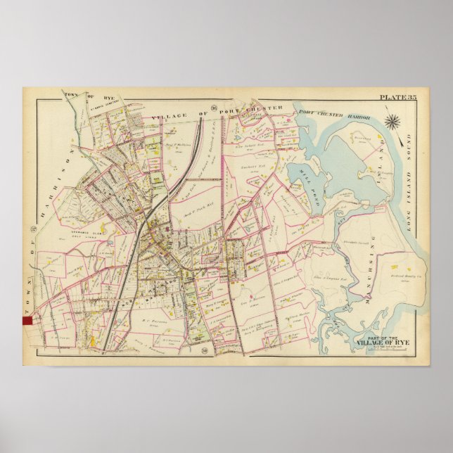 Poster Carte de Rye, New York (Devant)