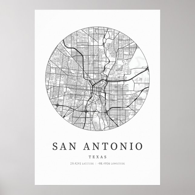 Poster Carte de San Antonio Texas City (Devant)