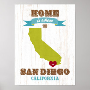 Poster Carte de San Diego, la Californie - à la maison