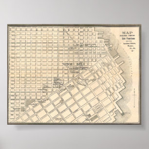 Poster Carte de San Francisco dorée détaillée vintage 188