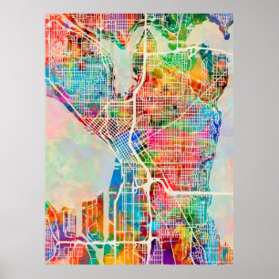 Poster Carte de Seattle Washington Street City