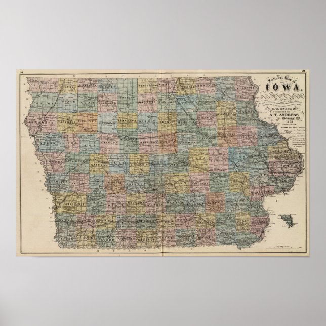 Poster Carte de section de l'Iowa (Devant)