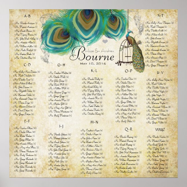 Poster Carte de siège à cage dorée Alphabétique (Devant)