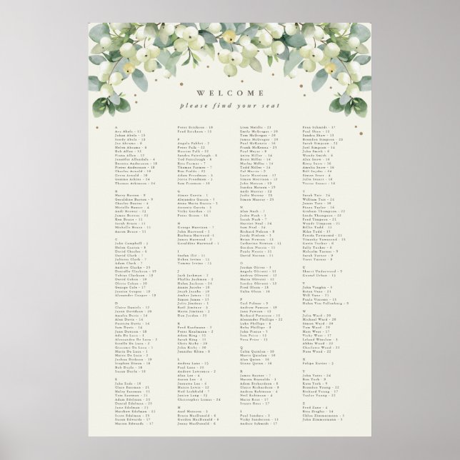 Poster Carte de siège alphabétique de 26 x 38 pouces pour (Devant)