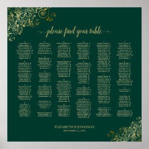 Poster Carte de siège alphabétique Emerald Green Gold Lac