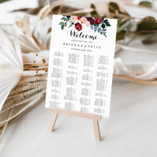 Poster Carte de siège alphabétique floral de la marine de