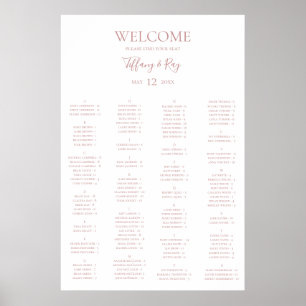 Poster Carte de siège alphabétique Rose simple