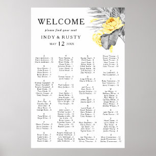 Poster Carte de siège alphabétique tropicale moderne