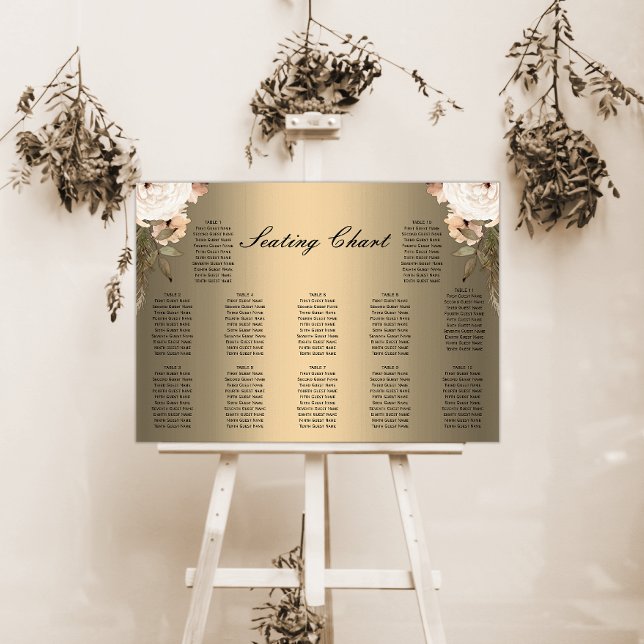 Poster Carte de siège Boho Fleur sauvage Gold Mariage (Créateur téléchargé)