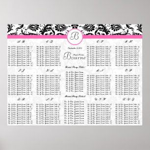 Poster Carte de siège de finition rose chaud Damas noir