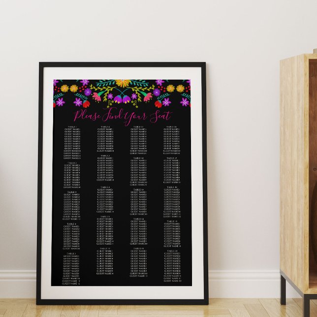 Poster Carte de siège de la Fiesta Florale mexicaine (Seating Chart with Mexican Fiesta floral theme - available printed or as printable download)