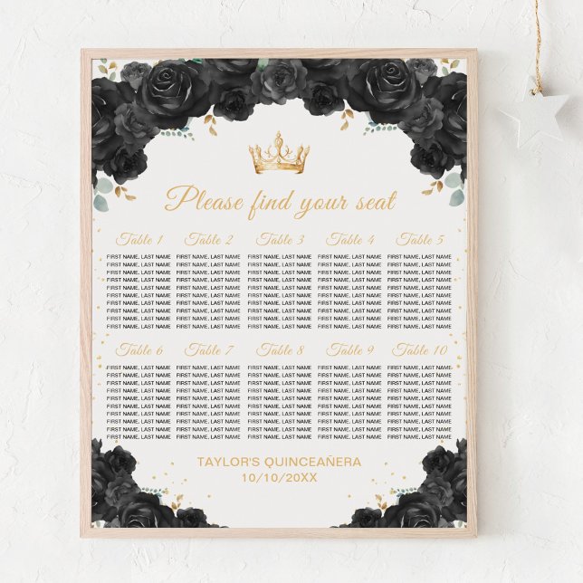 Poster Carte de siège de la princesse noire Quinceañera 1 (Créateur téléchargé)