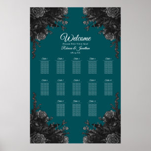 Poster Carte de siège de Mariage gothique gris-noir turqu