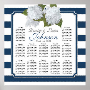 Poster Carte de siège de réception Marine White Hydrangea