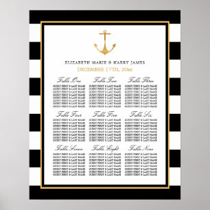 Poster Carte de siège du Mariage d'Ancre d'or nautique vi