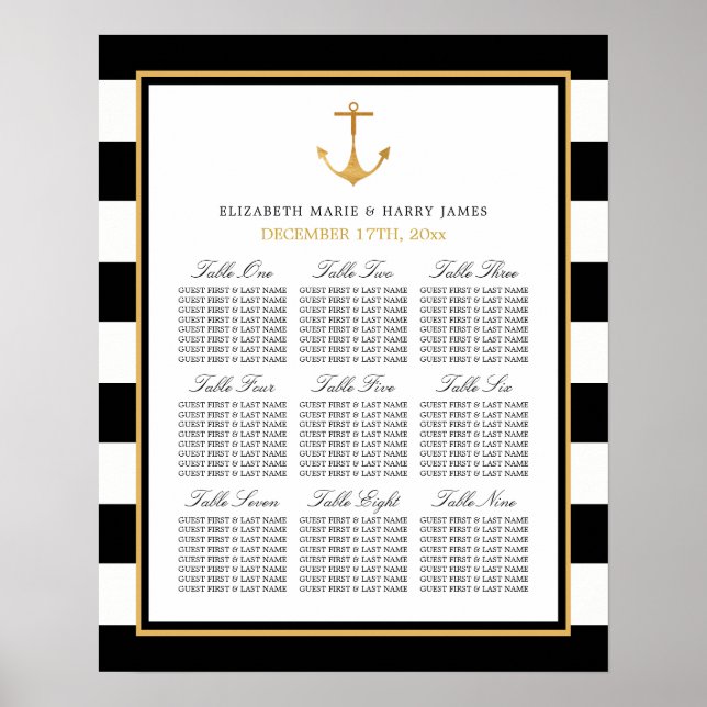 Poster Carte de siège du Mariage d'Ancre d'or nautique vi (Devant)