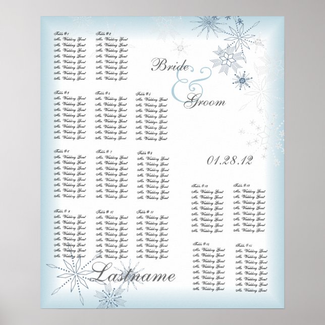 Poster Carte de siège du Mariage de flocon de neige bleu  (Devant)