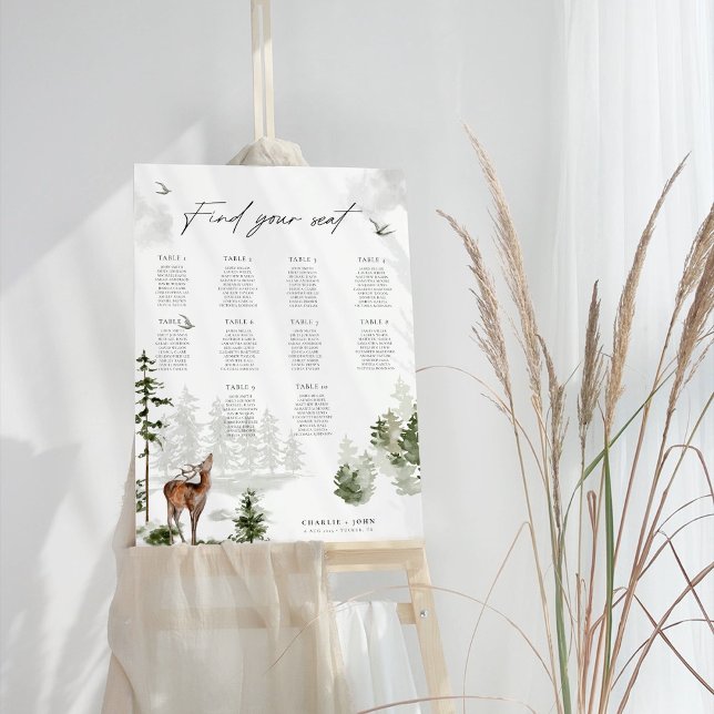 Poster Carte de siège du Mariage de la forêt à feuillage  (Créateur téléchargé)