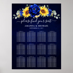 Poster Carte de siège du Mariage de tournesol Royal Blue 