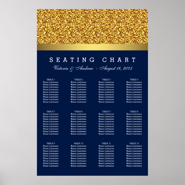 Poster Carte de siège du Mariage Royal Blue Gold (Devant)
