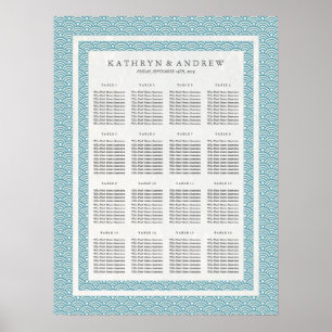 Poster Carte de siège du Motif Mariage Sea Blue Green Wav