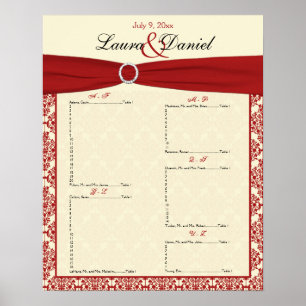 Poster Carte de siège en crème et en damas rouge