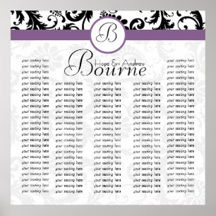 Poster Carte de siège en damas de mariée et de chambre po