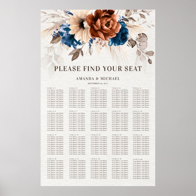 Poster Carte de siège en laiton bleu Pampas de la Marine  (Devant)