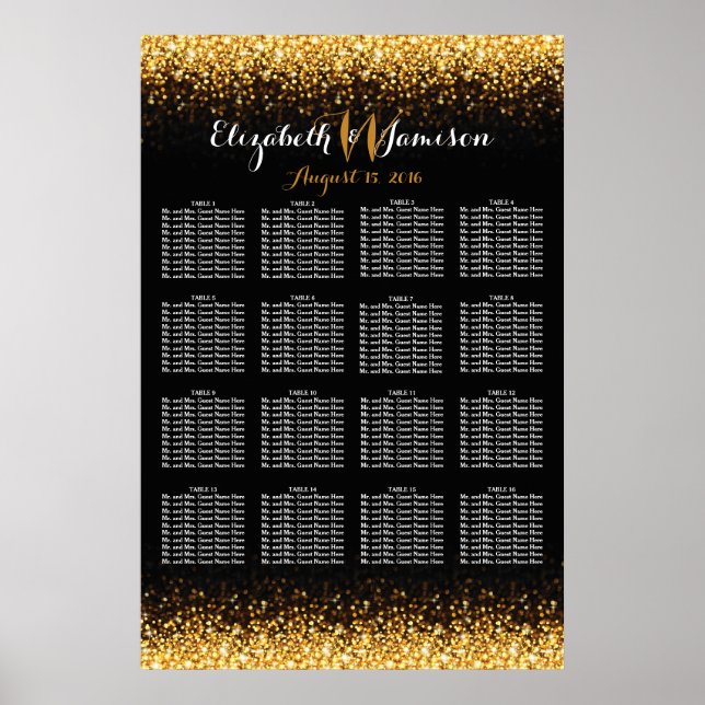 Poster Carte de siège Gold Black Hollywood Glitz Glam (Devant)