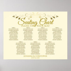 Poster Carte de siège Mariage 7 tables Elegant Gold & Cre