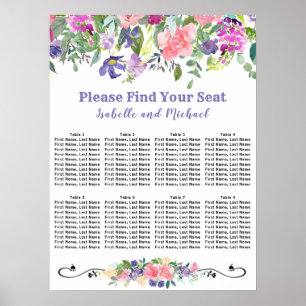Poster Carte de siège Mariage à 8 tables en aquarelle