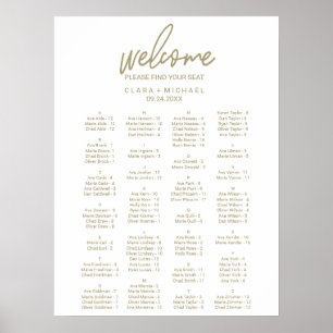 Poster Carte de siège Mariage alphabétique en or blanc