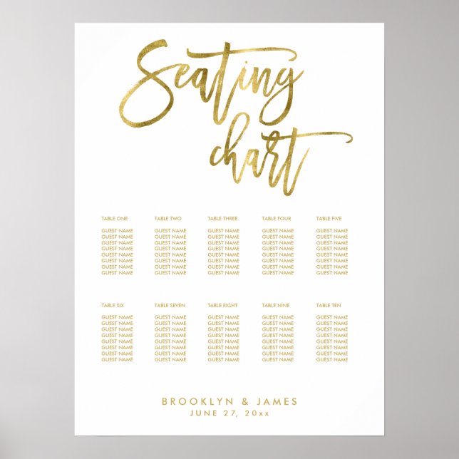 Poster Carte de siège mariage avec effet d'huile d'or 18x (Devant)
