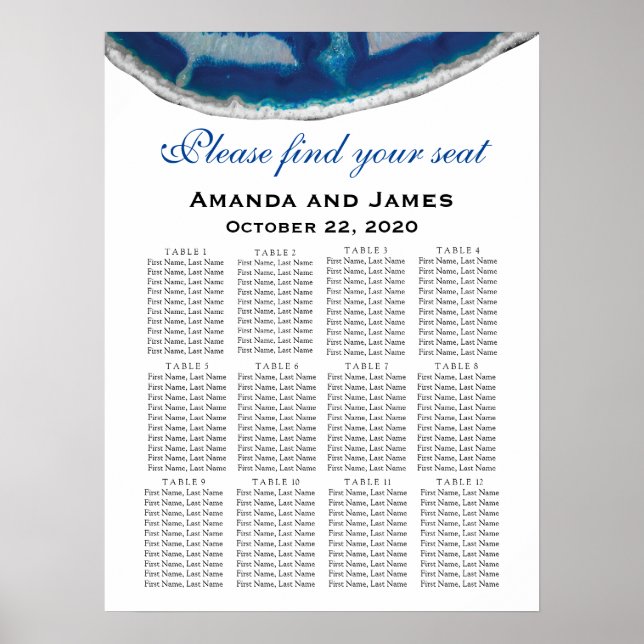 Poster Carte de siège Mariage bleu de la Marine | Porte (Devant)