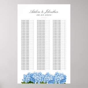 Poster Carte de siège Mariage Blue Hydrangea
