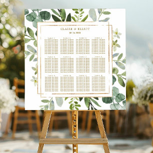 Poster Carte de siège Mariage Botanique Gold Greenery