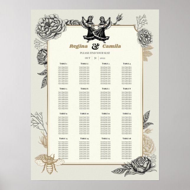 Poster Carte de siège Mariage Calaveras (Lesbian) (Devant)