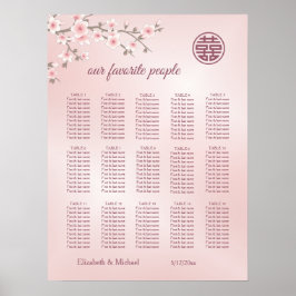 Poster Carte de siège Mariage chinois Cherry Blossom