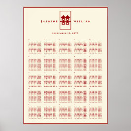 Poster Carte de siège Mariage chinois Red Double Happines