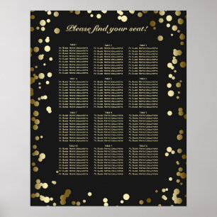 Poster Carte de siège Mariage Confetti Noir et Or