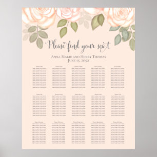 Poster Carte de siège Mariage couleur aquarelle Dusty Ros