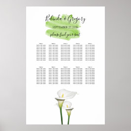 Poster Carte de siège Mariage d'aquarelle Calla Lilies