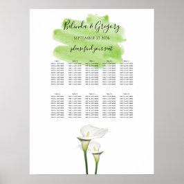 Poster Carte de siège Mariage d'aquarelle Calla Lilies