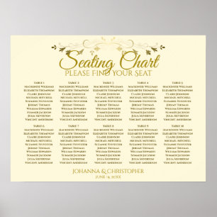 Poster Carte de siège Mariage de 10 tables Gold & Cream S