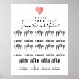 Poster Carte de siège Mariage de 14 tables de Red Heart