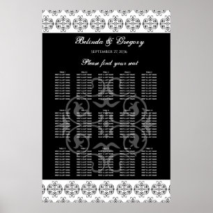 Poster Carte de siège Mariage de calligraphie noir et bla