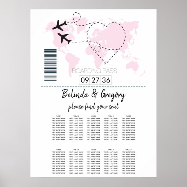 Poster Carte de siège Mariage de la carte d'embarquement  (Devant)