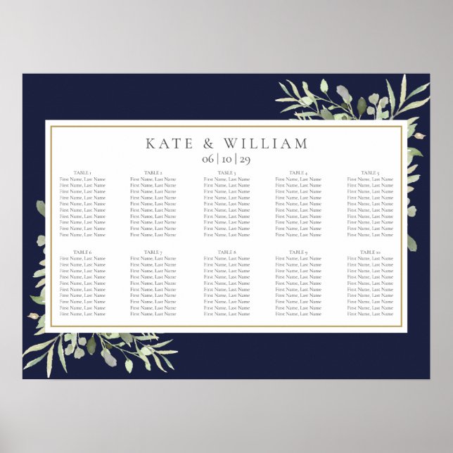 Poster Carte de siège Mariage de la Marine Blue Green Fol (Devant)