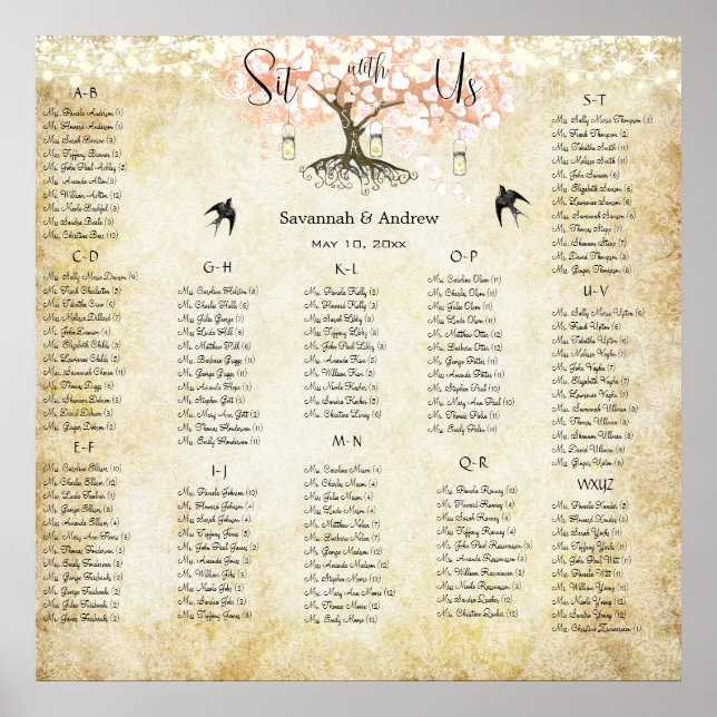 Poster Carte de siège Mariage de l'arbre du coeur de cora (Devant)