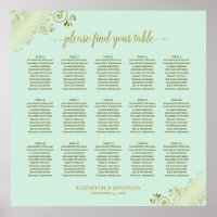 Carte de siège Mariage de table Mint Green & Gold